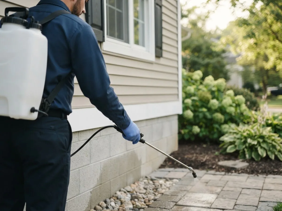 Pest control technician inspecting a home in Holcomb, MO